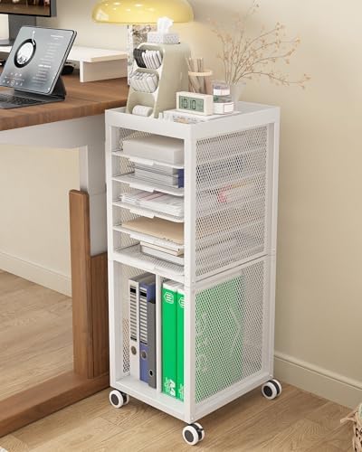 Rolling File Cart with 4 Dividers, Mobile File Cabinet with Wheels