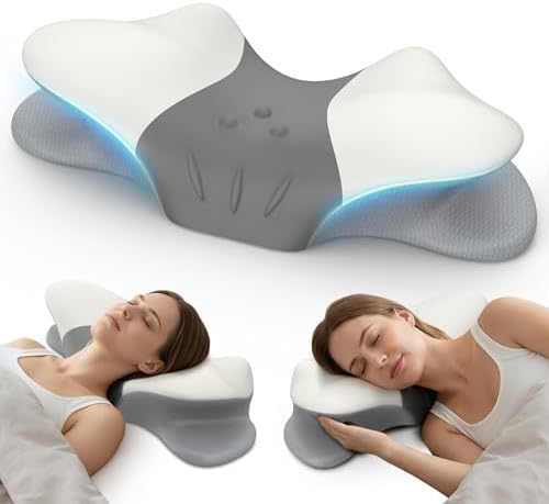 Cervical Neck Pillow for Pain Relief, Ergonomic Side Sleeper Pillow for Sleeping, Orthopedic Neck Support Contour Memory Foam Pillow for Side Back Stomach Sleepers, Ideal for Office Travel