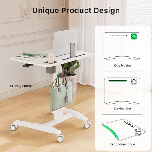Gibbon Mounts 27" Mobile Rolling Standing Desk with Lockable Wheels, White