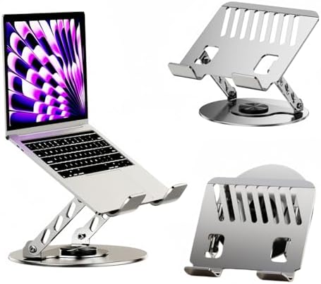 360° Rotatable Height-Adjustable All-Metal Dual-Bar Laptop Stand, Anti-Slip Heat-Dissipating for MacBook Pro/Air (10-17"), Tablet, Gaming, Office, Home, Drawing - Gray