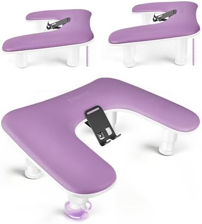 JODSONE Purple U-Shaped Manicure Arm Rest for Nails Tech with Rotating Phone Holder and Adjustable Nail Arm Rest Detachable Manicure Hand Rest for Salon Design