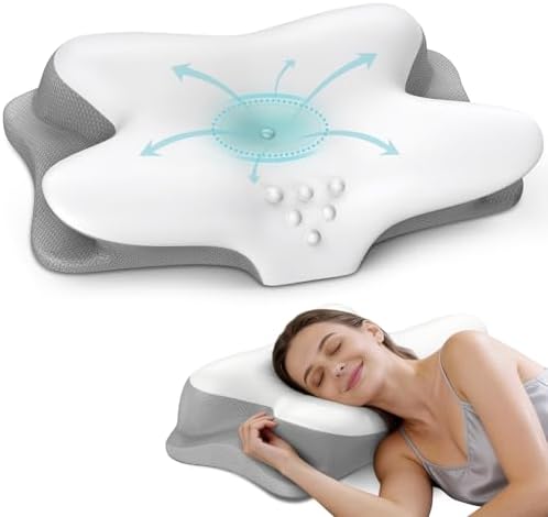Cervical Neck Pillow for Pain Relief, Ergonomic Side Sleeper Pillow for Sleeping, Contour Orthopedic Memory Foam Pillows for Back & Stomach Sleepers with Pillowcase (Light Grey)