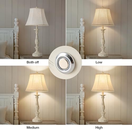AIDENOEY 28.5" Traditional Table Lamp Set of 2, Rustic Farmhouse Table Lamps for Living Room Bedroom, Bedside Desk Lamps Vintage Nightstand Lamps with Silk Fabric Shades, Distressed White