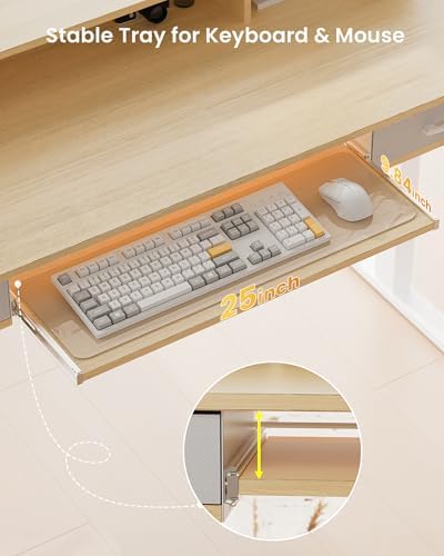 Electric Standing Desk with Keyboard Tray, 63x24 Inches Height Adjustable Stand up Desk with 2 Drawers, Ergonomic Sit to Stand Table with Storage Monitor Stand, Oak