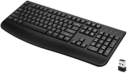 QUASIO Wireless Keyboard, 2.4G Full-Sized Ergonomic Wireless Computer Keyboard with Wrist Rest for Windows, Mac OS Laptop/PC/Desktop/Notebook(Black)