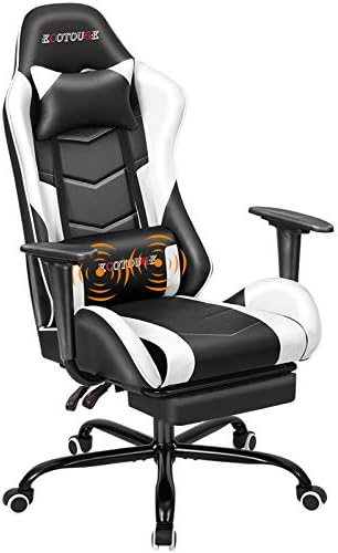 White Ergonomic High Back Massage Gaming Chair with Footrest