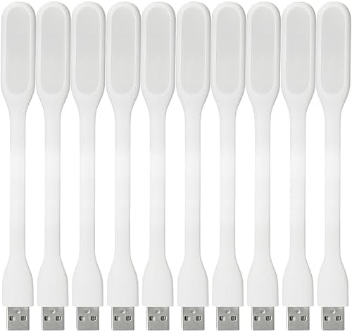 USB LED Light Lamp for Power Bank, Portable Eye Care Mini Night Light with Flexible Arm, USB Gooseneck Reading Lamps Book Light,Compatible for Desktop, Notebook Laptop (10-White)