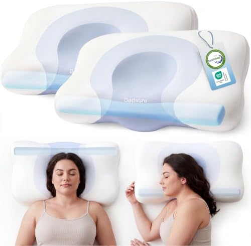 Bedsure Cervical Neck Pillow Set of 2 - Memory Foam Pillows for Ergonomic