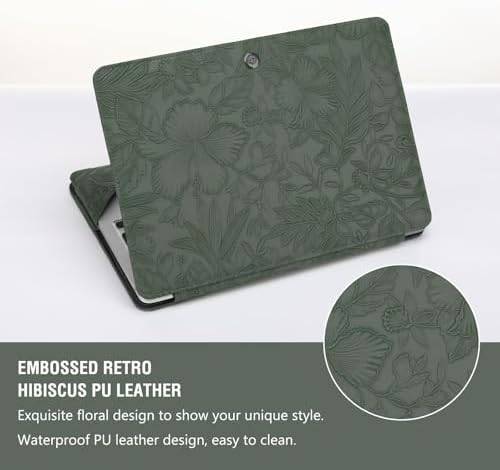 MOSISO PU Leather Sleeve Case, Embossed Hibiscus Portfolio Protective Stand Cover