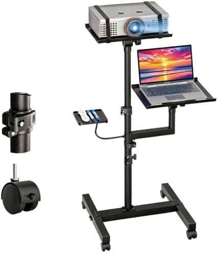 Projector Stand, 2-Shelf Laptop Tripod Stand with Adjustable Height