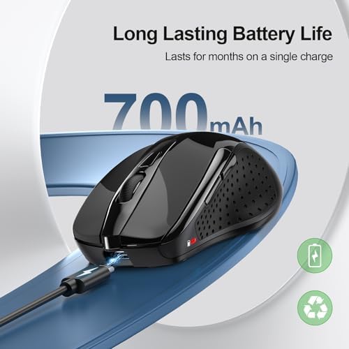 TECKNET Wireless Mouse, BT 5.0/2.4G, Rechargeable 6-DPI Silent, Black
