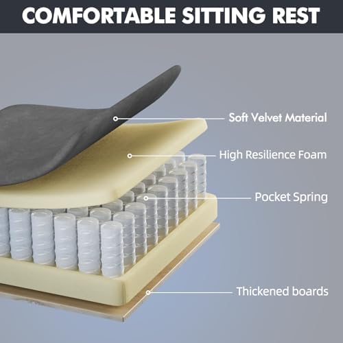 Ferghana Velvet Fabric Gaming Chair - 20.5″ Wider Seat Cushion, Fire Embroidery, Ergonomic High Back Game Chair with Footrest | Computer Chair with Massage Lumbar Support for Adult, Gray