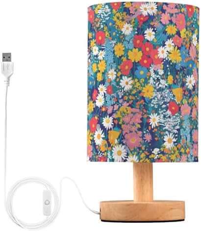 ALAZA Meadow Blossom Flower Decor Bedside Table Lamp with USB Port for Bedroom Nightstand Office Desk LED Bulb Included