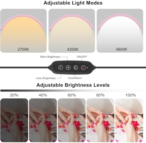 Professional Half Moon LED Desk Light for Nail Techs & Artists – Flexible Gooseneck Lamp with Clamp, 3 Color Modes & 5 Brightness Levels for Manicure, Tattoo, Beauty Work