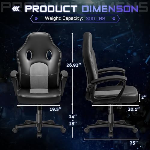 Office Gaming Chair High Back Leather Computer Chairs Ergonomic Height Adjustable Racing Game Desk Chair Executive Conference Task Chair (Grey)