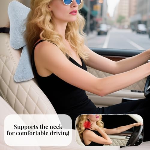 Bow Car Headrest Pillows Plush Car Neck Pillows for Travel Driving Office Chair Head Support Cushions, Also Cute Car Decor Accessories (2PCS Blue)