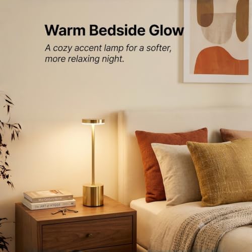 Cordless Table Lamp Set of 2, Gold Rechargeable Table Light