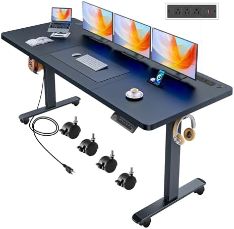 70.8'' x 27'' Electric Standing Desk Adjustable Height with Charging Station, Wheels, 2 USB Ports, 3 Power Outlets, 27''-46'' Lifting Range Stand up Desk for Home Office(Black)