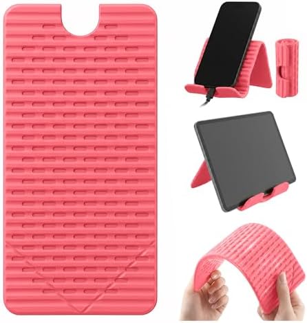 Flexible Silicone Aluminum Phone Holder Tablet Stand with Charging Port Design, Foldable Airplane Laptop/Phone Stand for Home Office Travel (Pink)