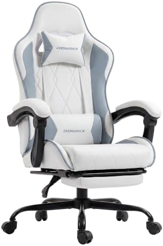 Dowinx Gaming Chair with Footrest, Ergonomic Office Chair, White Blue