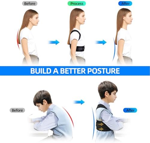 Lexniush Posture Corrector for Kids Teenagers, Updated Adjustable Upper Back Posture Brace for Boys/Girls, Breathable Back Support Braces for Scoliosis, Hunchback, Pain Relief, Spine Corrector, M