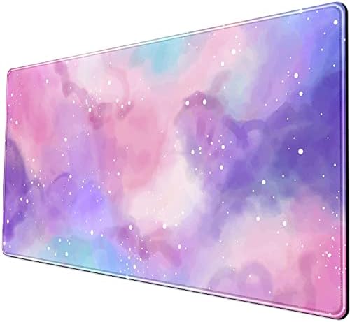Desk Pad Purple Starry Sky Cute Gaming Mouse Pad Galaxy Gamer Girl Cute Pink Desk Decor Keyboard Desk Mat, Stitched Edges Desktop with Stitched Edges Non-Slip Large Computer Mat 31.5x15.7 in