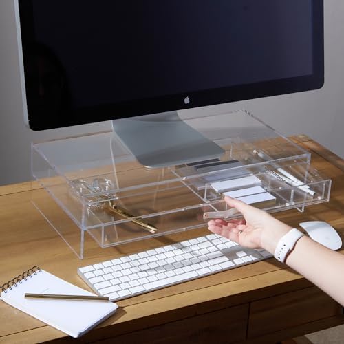 russell+hazel Acrylic Monitor Stand with Storage Drawer, Clear
