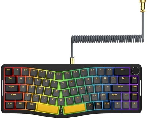 AJAZZ AKS068 65% Wired Mechanical Gaming Keyboard with Coiled Cable, 68-Key Alice-Layout Mechanical Keyboard, RGB Hot Swappable Red Switches VIA/QMK Programmable Knob Gasket Mount for Win/Mac (Black)