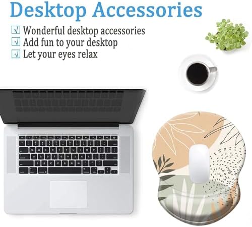 Ergonomic Mouse Pad with Wrist Support, Pain Relief Comfort Wrist Rest Pad with Non-Slip PU Base for Gaming, Home, Office & Travel, Abstract Boho Leaves