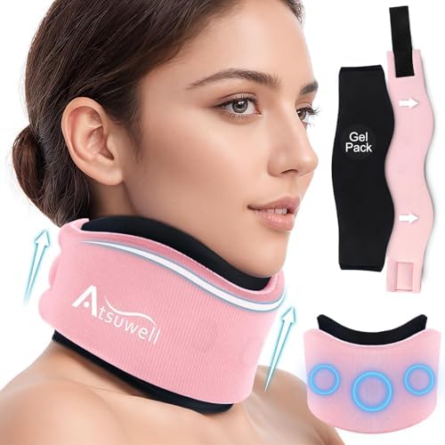 Atsuwell Ice Pack Neck Braces for Neck Pain and Support, Pink