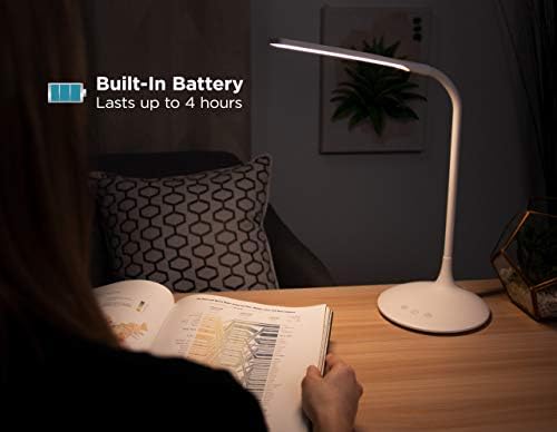 PureOptics LED VLED1819-BD Battery LED Desk Lamp, Dimmable with Adjustable Color Temperature, 4 Hour Battery Life, Rechargeable, Eco Friendly, White