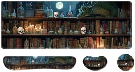 Desk Pad and Keyboard Wrist Rest, Large Mouse Pad + Keyboard Pad+Mouse Wrist Support, Non-Slip Desk Mat Protector for Office, Home 31.5×11.8 Inches Gothic Skull