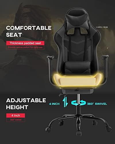 Ergonomic Big and Tall Gaming Chair - Massage Function, Lumbar Support, Footrest & Armrest - PU Leather Racing Style Chair for Adults