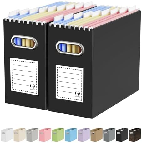Oterri Portable Collapsible Cardboard File Box with Handle for Letter-Size