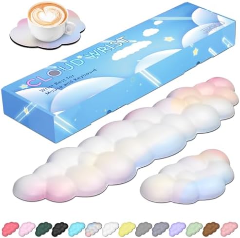 JIKIOU Upgrade Leather Cloud Wrist Rest for Keyboard and Mouse & Cup Pad
