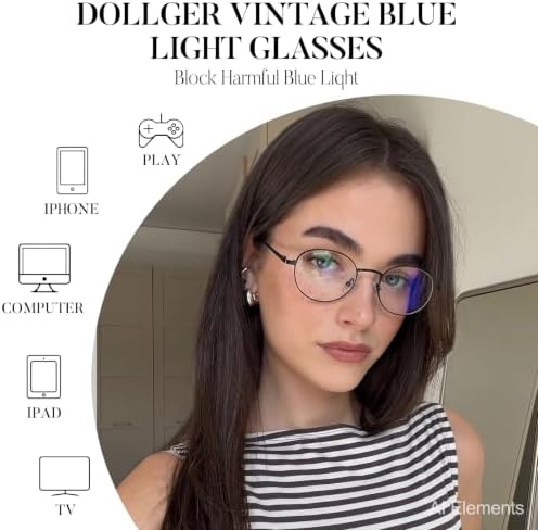 Dollger Oval Blue Light Glasses for Women Retro Anti Bluelight Blocker Glasses Men for Computer Small Metal Frame Eyeglasses