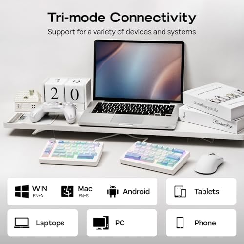 EPOMAKER Split70 Wireless Ergonomic Keyboard with QMK/VIA and Knob, Mechanical Gaming Keyboard with RGB, Hot-Swap, Creamy Linear Switch, PBT Keycap, Gasket, Mac Modifier, 70% Split Layout (White)