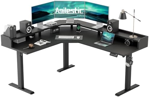 Agilestic 63 Inch L Shaped Electric Standing Desk with Shelf, Black