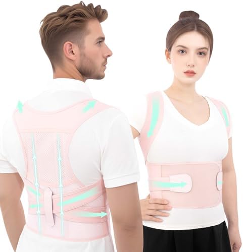 Posture Corrector for Women and Men Back Brace Straightener Instant Scoliosis Adjustable Shoulder Straps Upper Hunchback Support Kyphosis Upright Correction Relief Neck Pain (Pink, XX-Large)