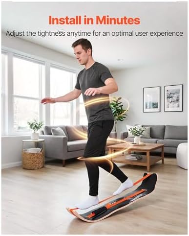 Balance Board for Adults, Wooden Wobble Board Trainer, Standing Desk Exercise Equipment, Yoga & Pilates, Compact Home Gym, Black & Orange