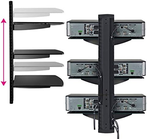 suptek 3 Floating Shelf Wall Bracket with Strengthened Tempered Glass for DVD Players/Cable Boxes/Games Consoles/TV Accessories, 3 Shelves, Black, CS303