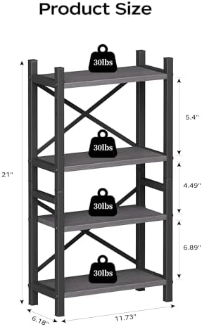 Desktop Bookshelf, 4-Tier Stackable Narrow Bookcase, Adjustable Industrial Desk Organizer & Hutch - Rustic Brown Wood Desktop Book Organizer for Living Room, Bedroom & Home Office
