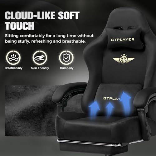 GTPLAYER Big and Tall Gaming Chair 400lbs Heavy Duty Office Chair with Footrest,High Back Pocket Spring Ergonomic Computer Chair for Adults,Wide Comfy Seated Cushion with Linkage Armrests, Black