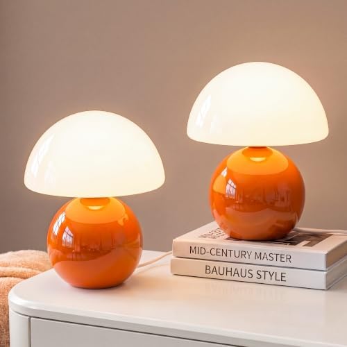 Dawnwake Mushroom Lamp Table Lamps Set of 2 for Bedroom Living Room,Orange
