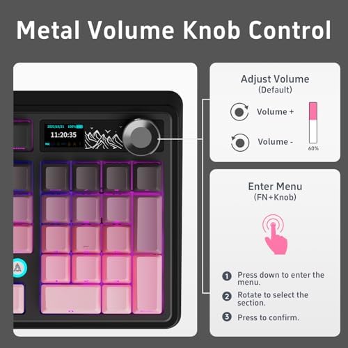 NACODEX Ajazz AK980 V2 Pink Gaming Machanical Keyboard Gift Switch Full Size RGB Gasket Mount 10000mAh Triple Modes Custom Keyboard with Five Layer Pad | Knob Control