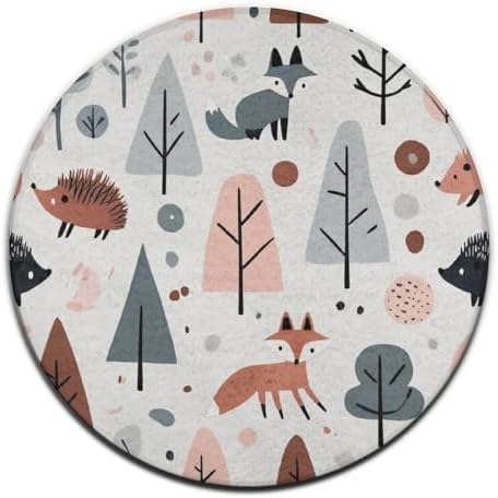 Circular Rugs Large Modern Round Area Rug Fashion Decor Mat for Home Office Cute Fox