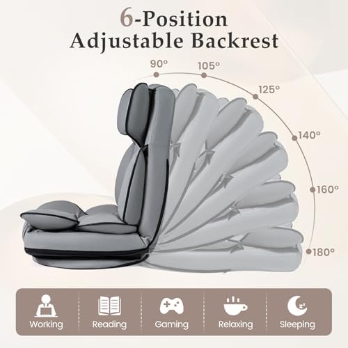 GIANTEX 360° Swivel Floor Gaming Chair, Folding Lazy Lounger Couch (Grey)