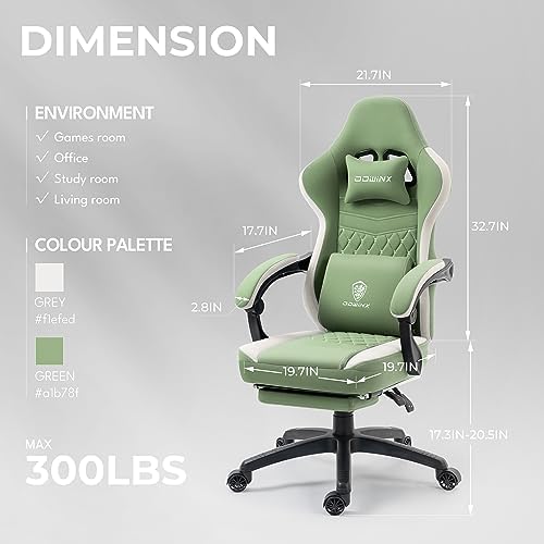 Dowinx Ergonomic Gaming Chair - Breathable Fabric with Gel Pad, Pocket Spring Cushion & Retractable Footrest, Comfortable Gamer Chair with Storage Bag,Deep Green