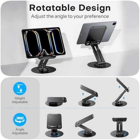 OMOTON Tablet Stand for iPad, Adjustable Tablet Holder for Desk, Portable Monitor Stand Compatible with 4-15.6" Tablets Kindle Such as iPad Pro 11, 10.2, 13, Air/Mini