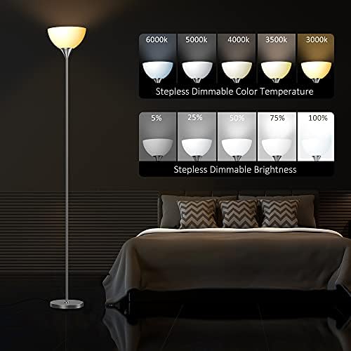 PESRAE Floor Lamp, Remote Control with 4 Color Temperatures, Torchiere Floor lamp for Bedroom, Standing Lamps for Living Room, Bulb Included (Brushed Nickel)